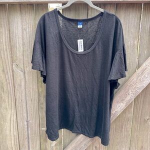 Old Navy Solid Black Linen Blend Flutter Sleeve Loose Fit NWT Casual Tee